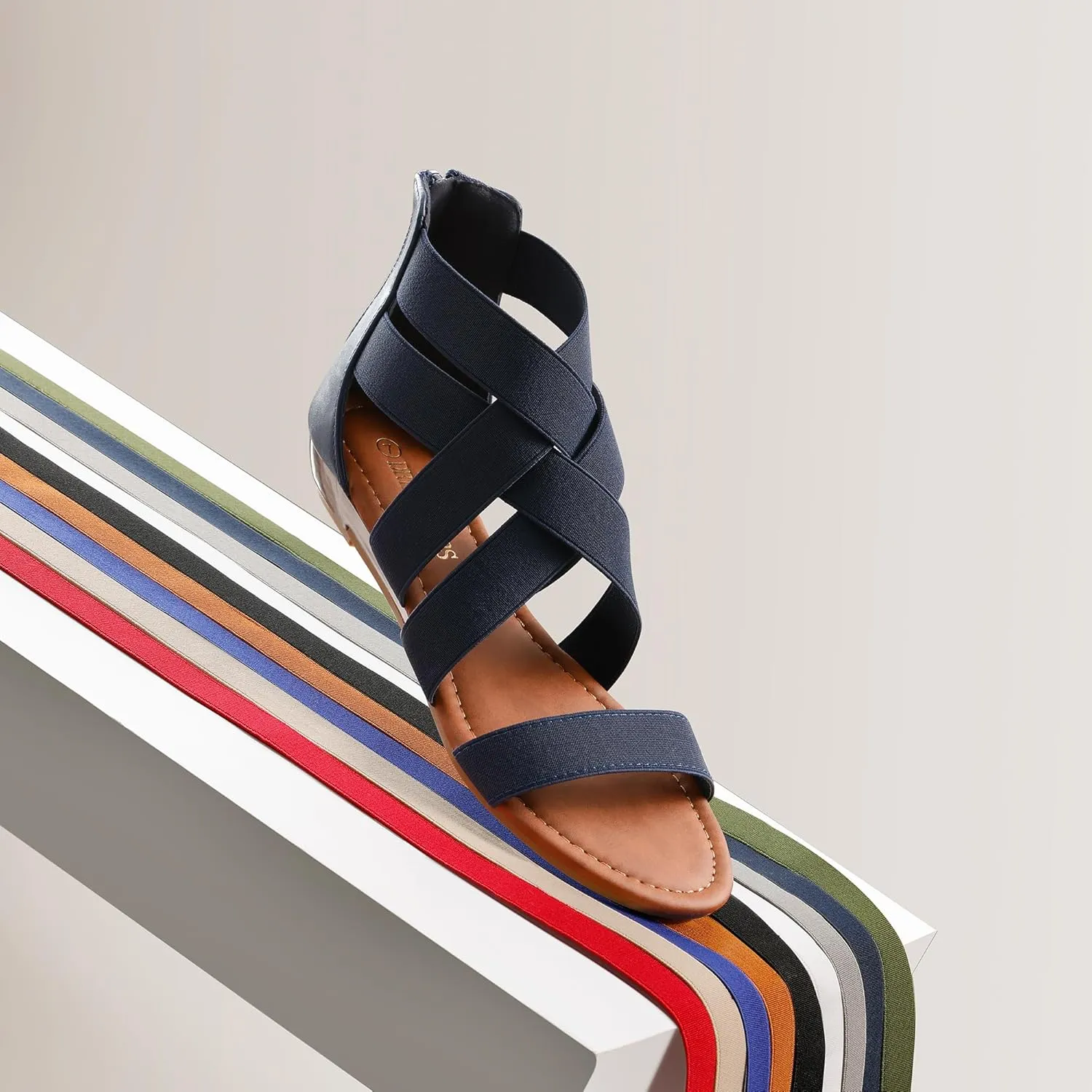DREAM PAIRS Women's Elastic Ankle Strap Low Wedges Sandals