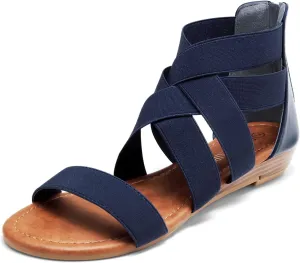 DREAM PAIRS Women's Elastic Ankle Strap Low Wedges Sandals
