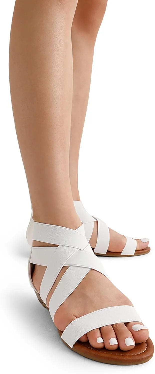 DREAM PAIRS Women's Elastic Ankle Strap Low Wedges Sandals