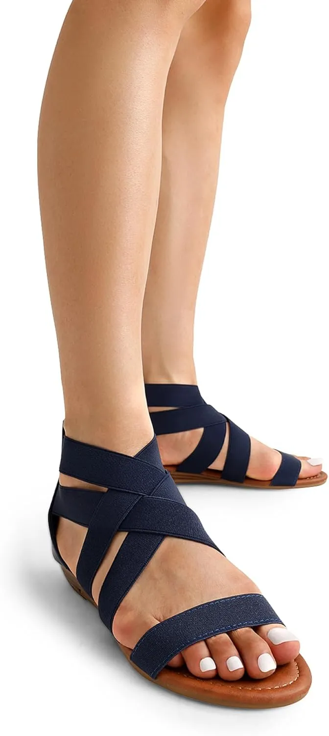 DREAM PAIRS Women's Elastic Ankle Strap Low Wedges Sandals