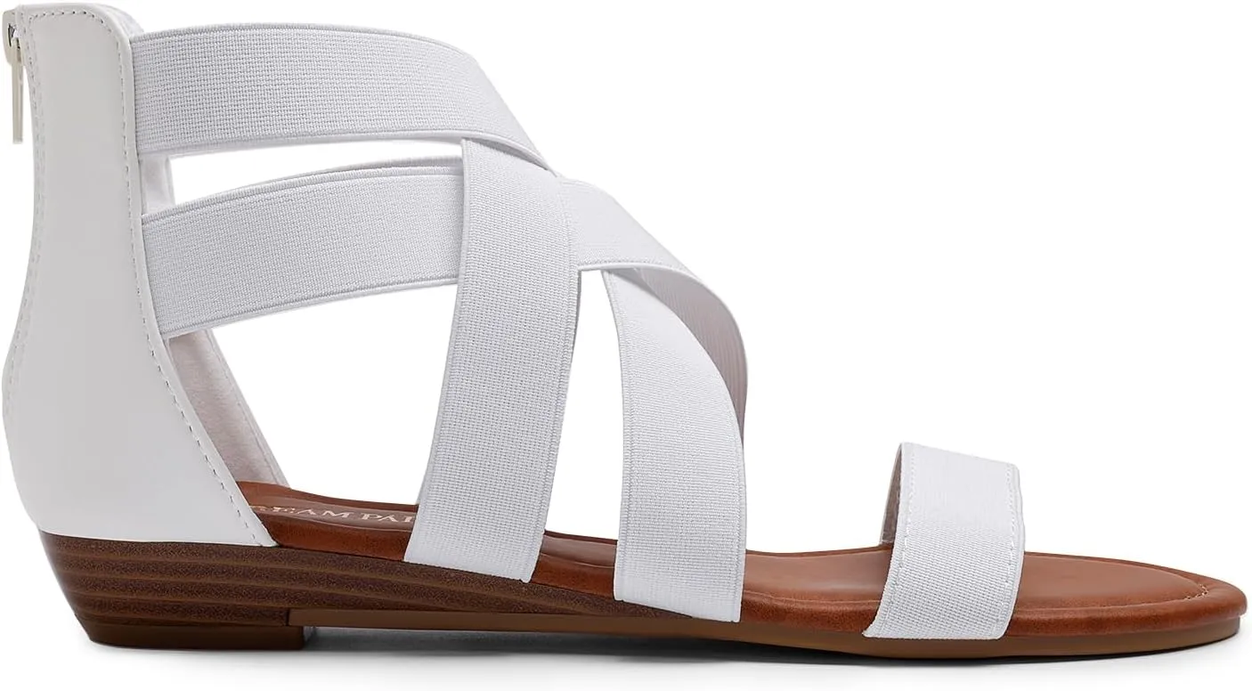 DREAM PAIRS Women's Elastic Ankle Strap Low Wedges Sandals