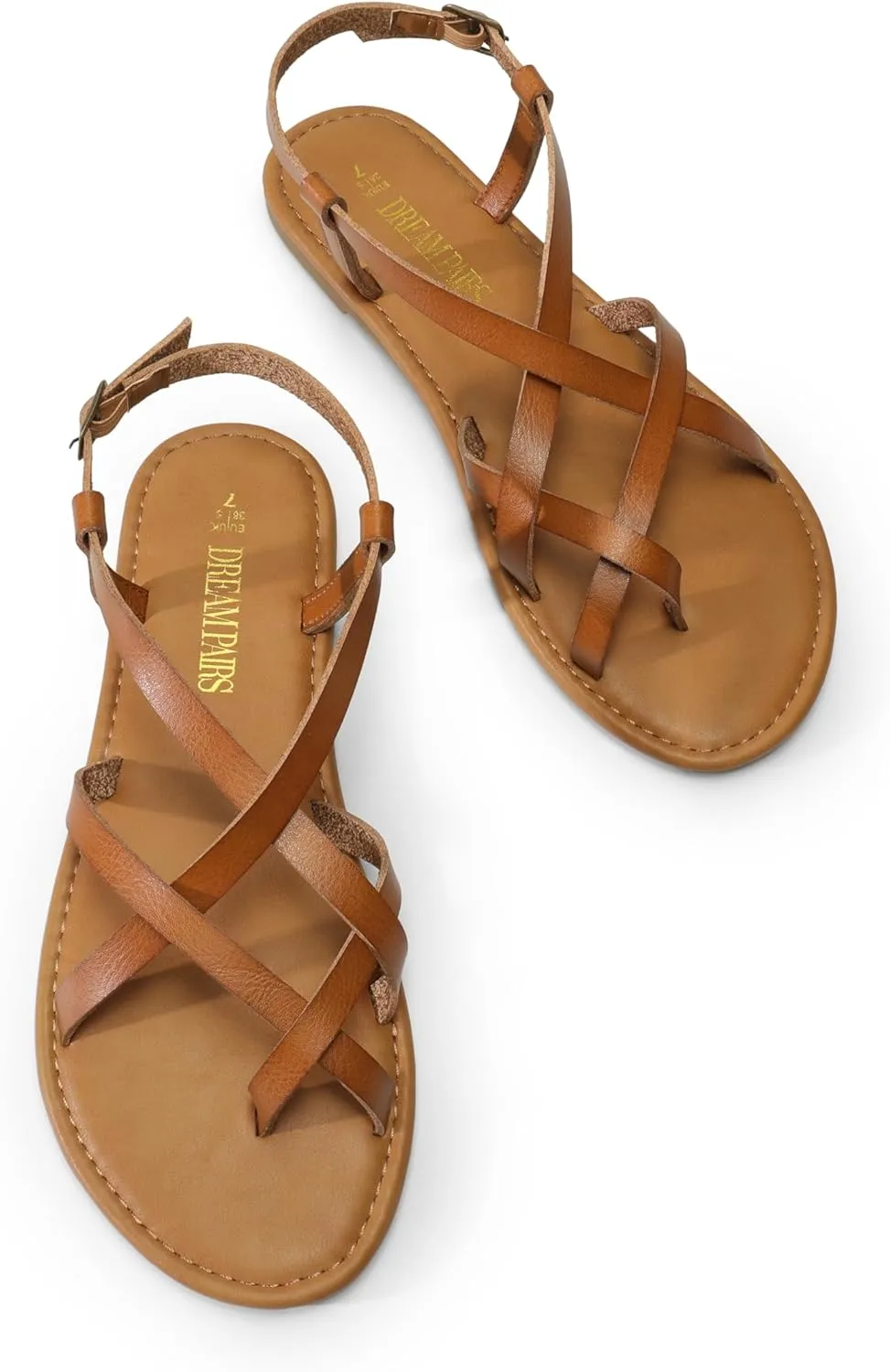 DREAM PAIRS Women's Flat Sandals Strappy Dressy Comfortable Ankle Strap Casual Summer Thong Sandals for Beach