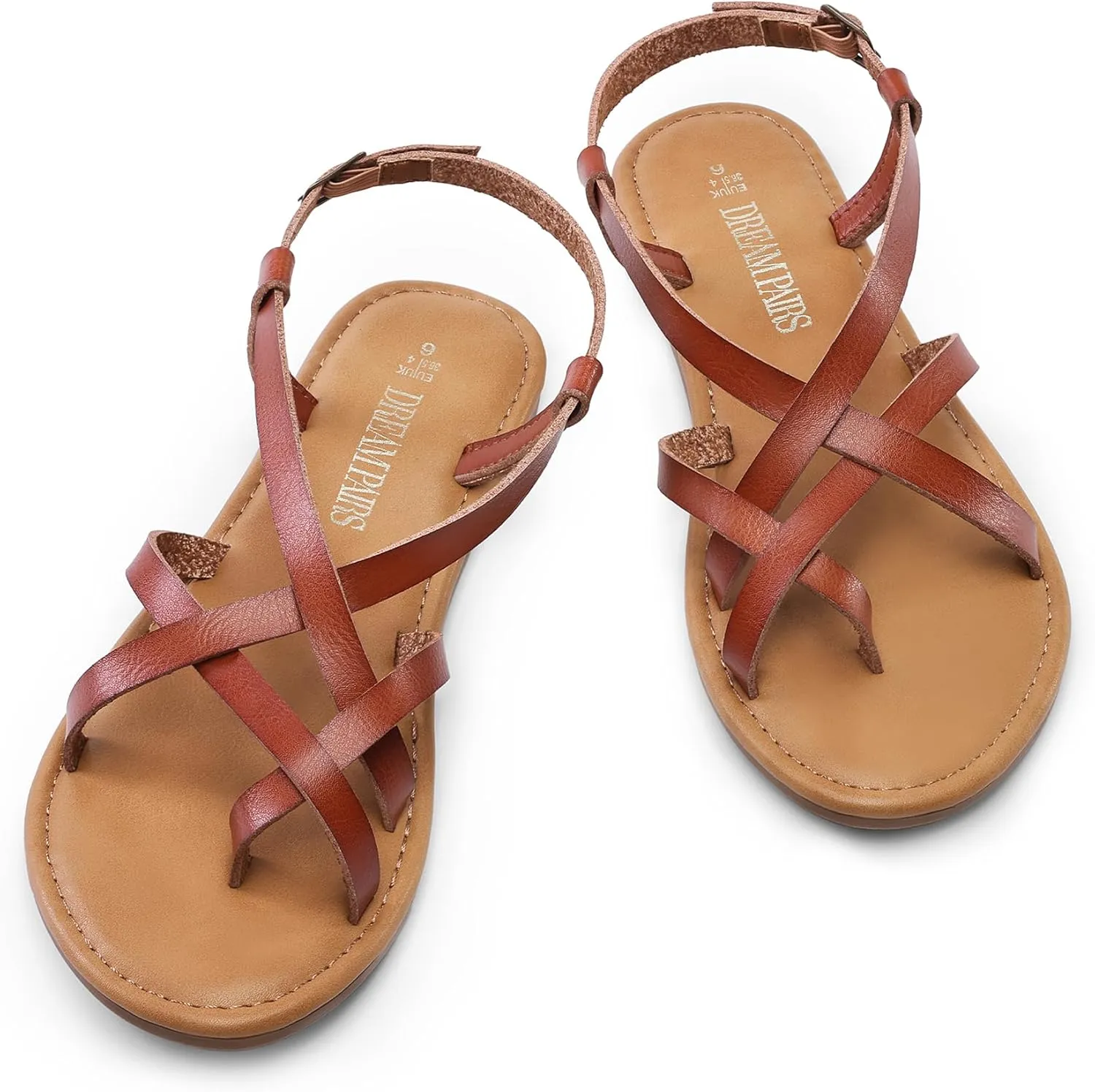 DREAM PAIRS Women's Flat Sandals Strappy Dressy Comfortable Ankle Strap Casual Summer Thong Sandals for Beach
