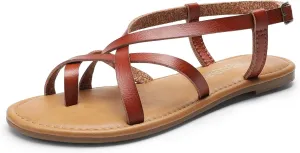 DREAM PAIRS Women's Flat Sandals Strappy Dressy Comfortable Ankle Strap Casual Summer Thong Sandals for Beach