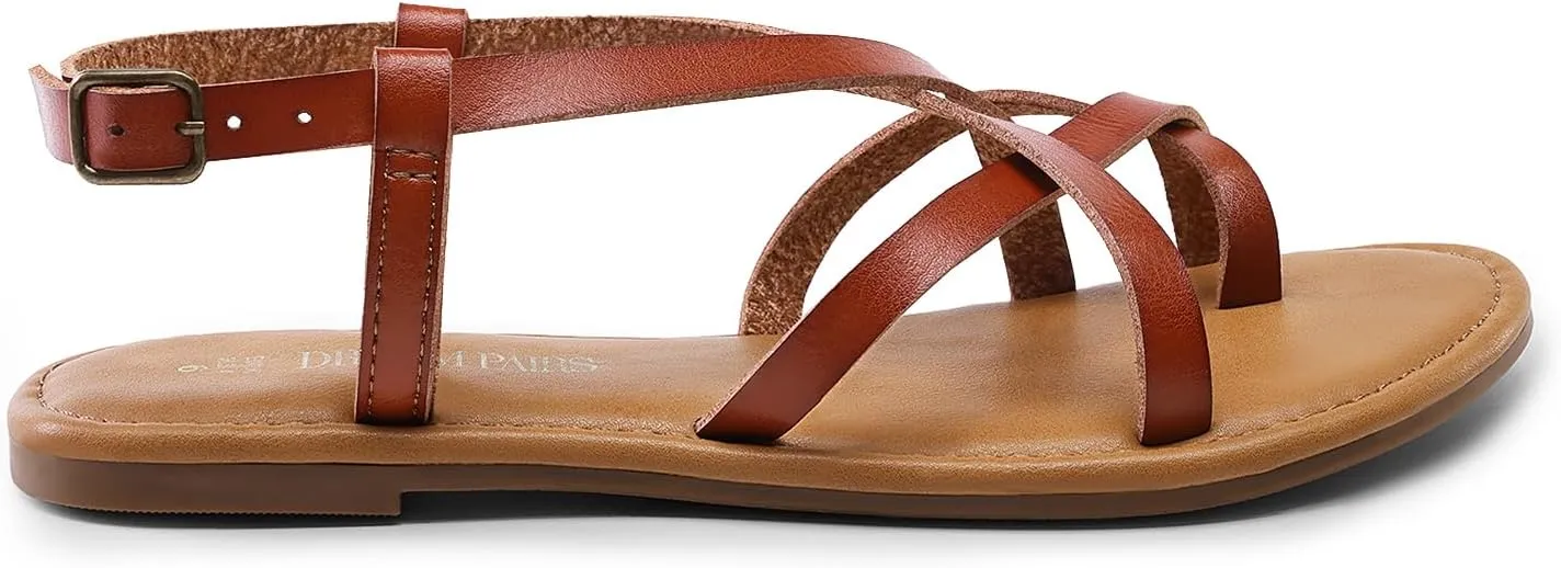 DREAM PAIRS Women's Flat Sandals Strappy Dressy Comfortable Ankle Strap Casual Summer Thong Sandals for Beach