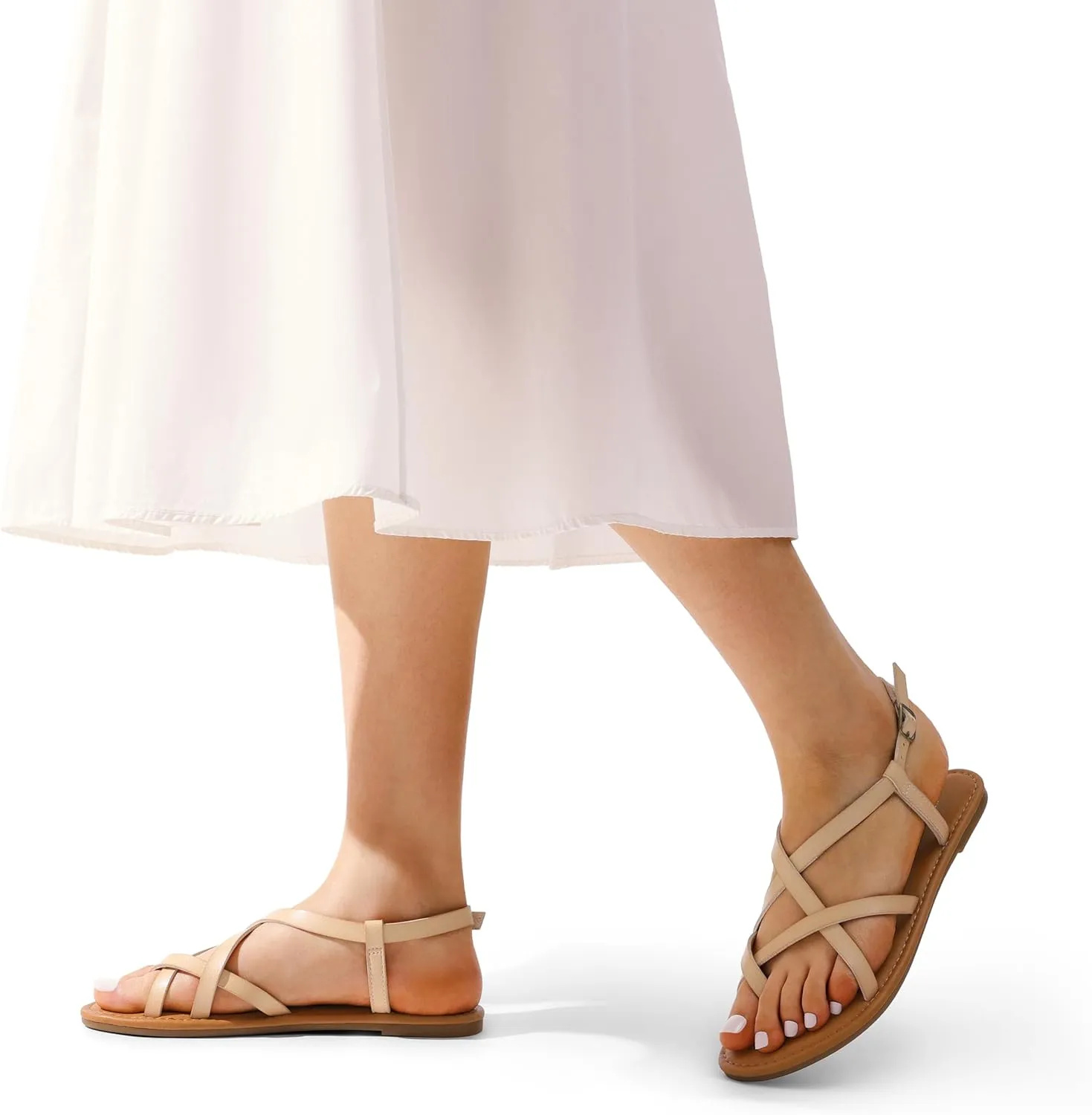DREAM PAIRS Women's Flat Sandals Strappy Dressy Comfortable Ankle Strap Casual Summer Thong Sandals for Beach