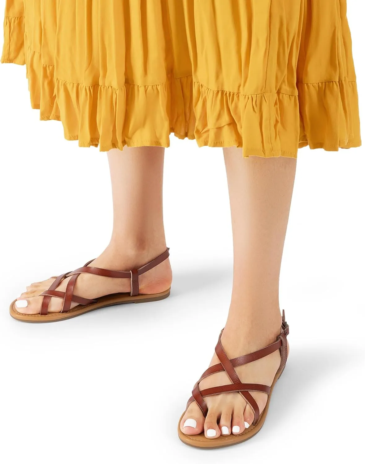 DREAM PAIRS Women's Flat Sandals Strappy Dressy Comfortable Ankle Strap Casual Summer Thong Sandals for Beach