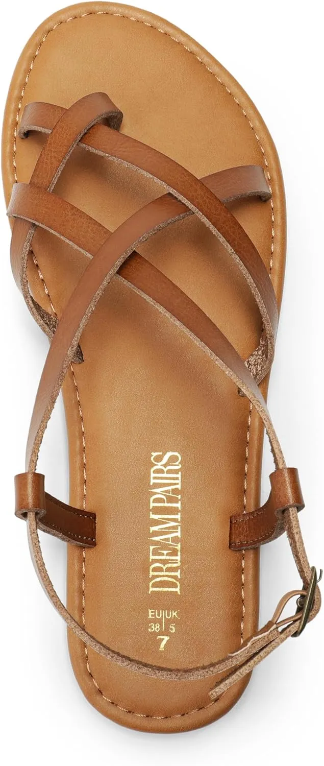 DREAM PAIRS Women's Flat Sandals Strappy Dressy Comfortable Ankle Strap Casual Summer Thong Sandals for Beach