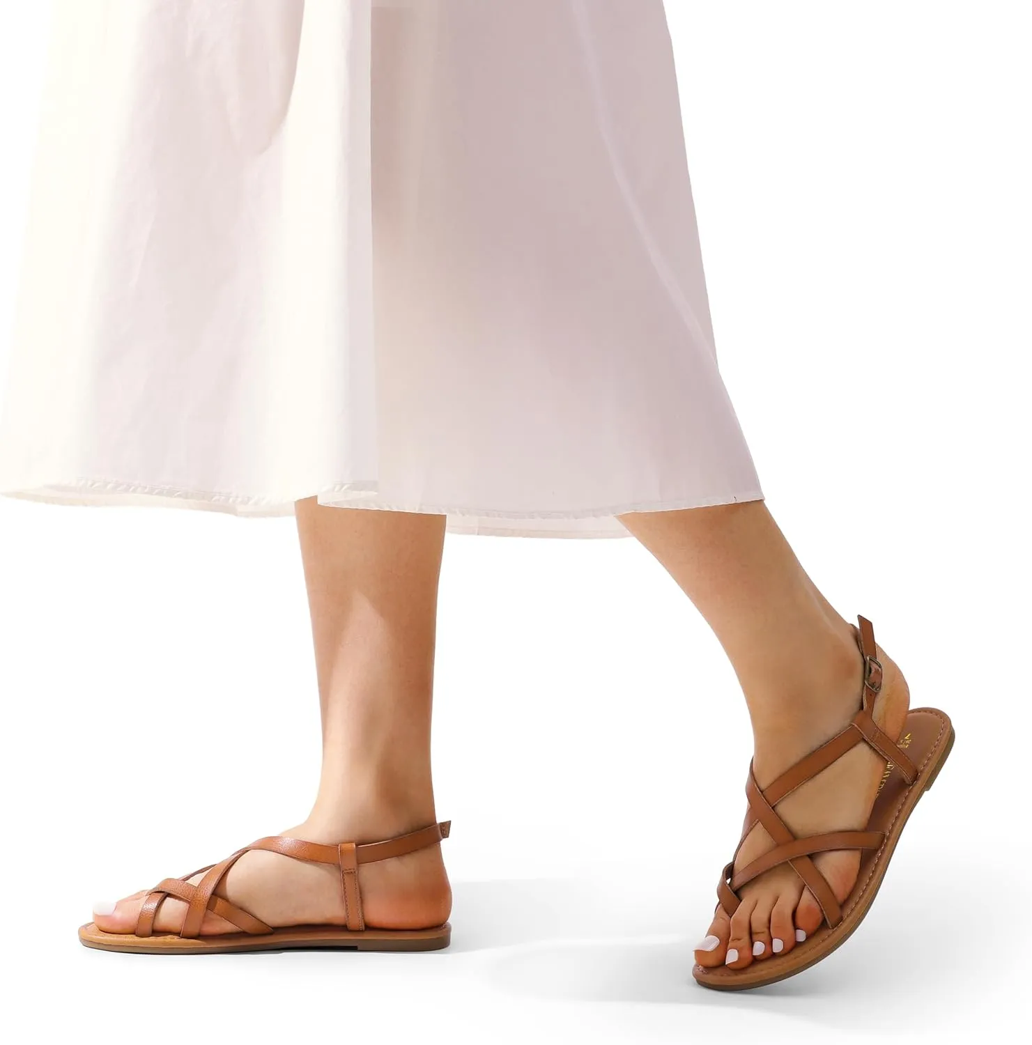 DREAM PAIRS Women's Flat Sandals Strappy Dressy Comfortable Ankle Strap Casual Summer Thong Sandals for Beach