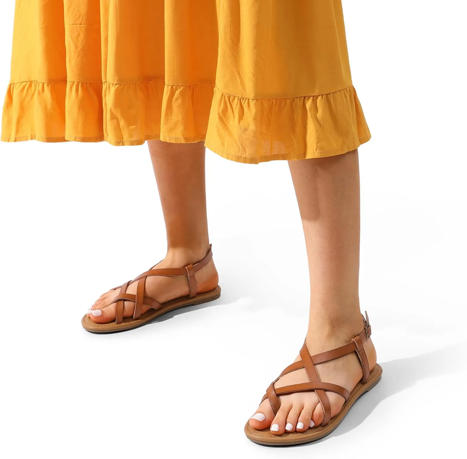DREAM PAIRS Women's Flat Sandals Strappy Dressy Comfortable Ankle Strap Casual Summer Thong Sandals for Beach