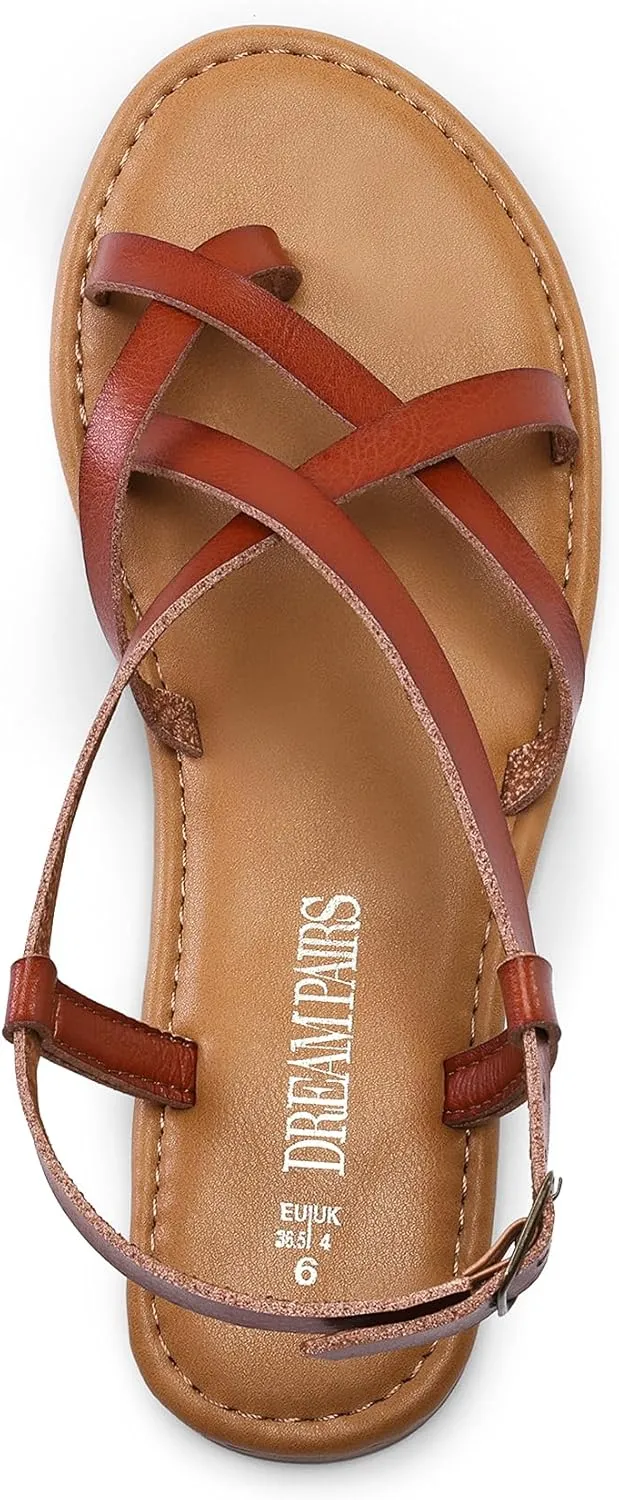DREAM PAIRS Women's Flat Sandals Strappy Dressy Comfortable Ankle Strap Casual Summer Thong Sandals for Beach