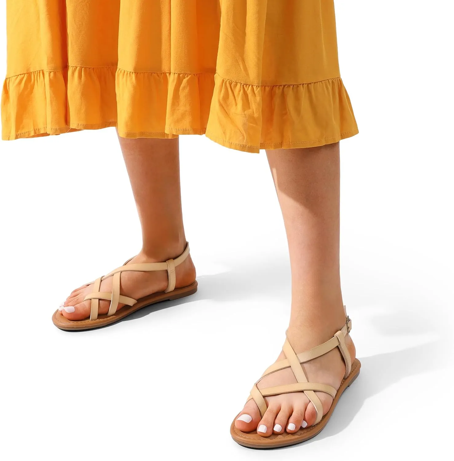 DREAM PAIRS Women's Flat Sandals Strappy Dressy Comfortable Ankle Strap Casual Summer Thong Sandals for Beach