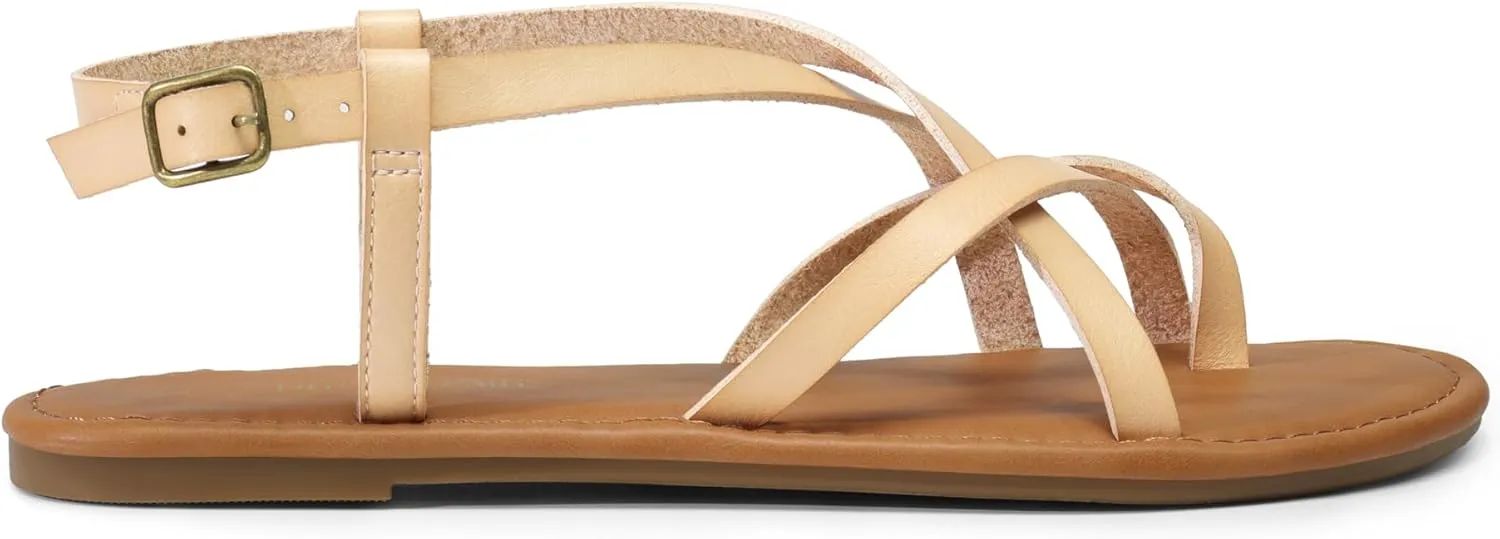 DREAM PAIRS Women's Flat Sandals Strappy Dressy Comfortable Ankle Strap Casual Summer Thong Sandals for Beach