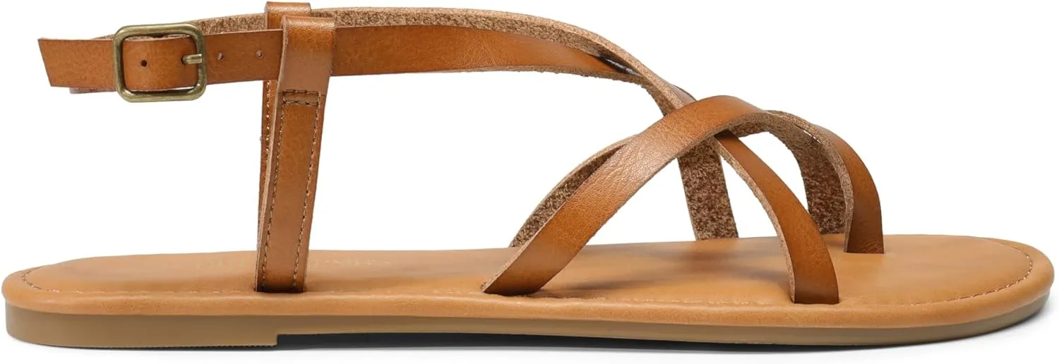 DREAM PAIRS Women's Flat Sandals Strappy Dressy Comfortable Ankle Strap Casual Summer Thong Sandals for Beach