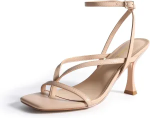 DREAM PAIRS Women's Low Kitten Heels Strappy Design with Lace Up Open Square Toe Thong Ankle Strap Shoes Fashionable Sexy Sylvestra Heeled Sandals for Dressy Occasions