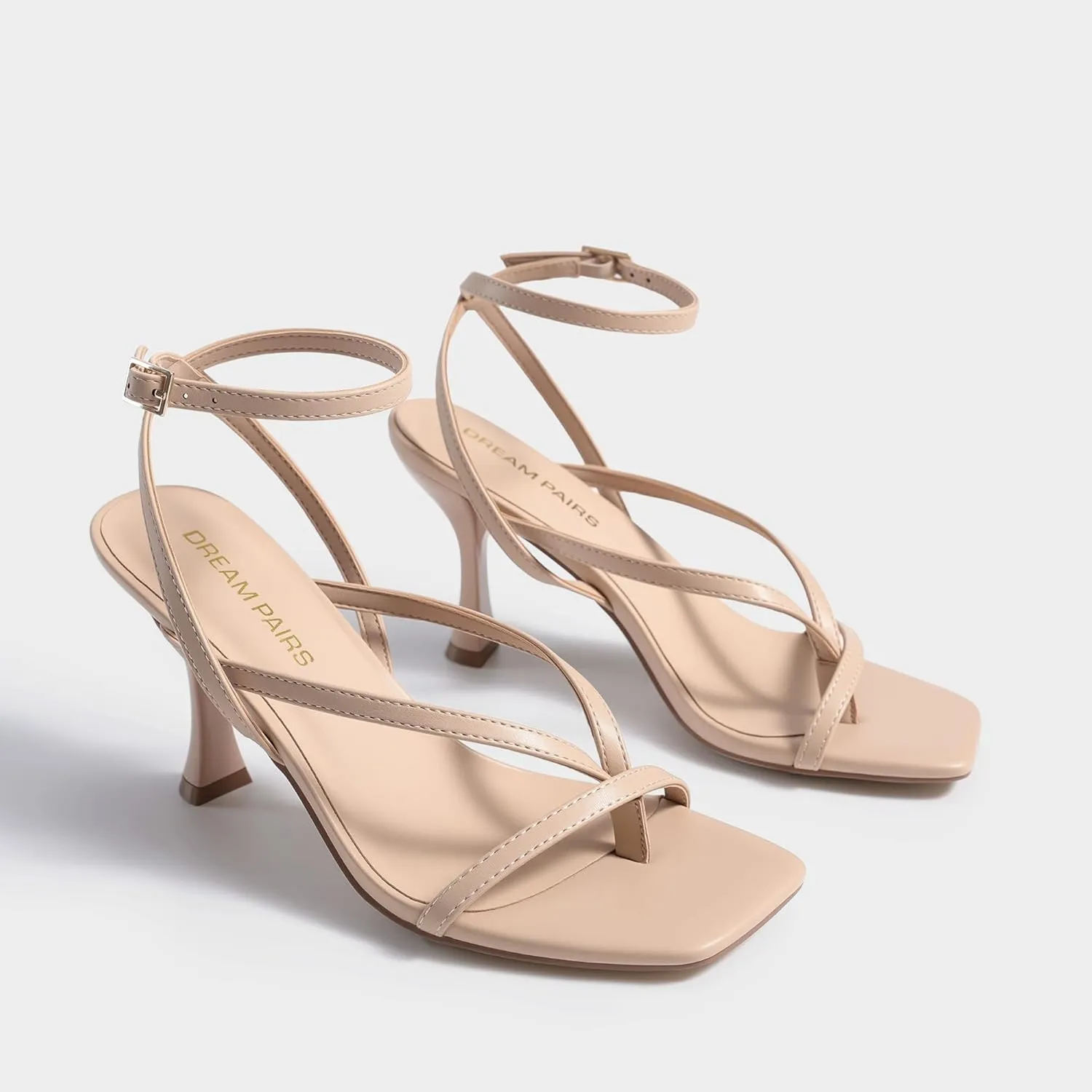 DREAM PAIRS Women's Low Kitten Heels Strappy Design with Lace Up Open Square Toe Thong Ankle Strap Shoes Fashionable Sexy Sylvestra Heeled Sandals for Dressy Occasions