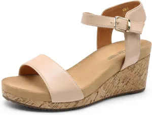 DREAM PAIRS Women's Open Toe Buckle Ankle Strap Platform Wedge Sandals