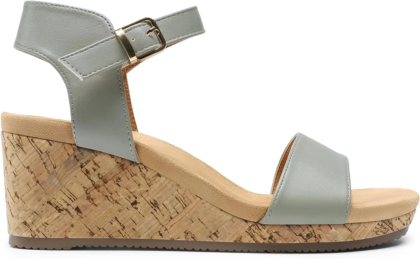 DREAM PAIRS Women's Open Toe Buckle Ankle Strap Platform Wedge Sandals