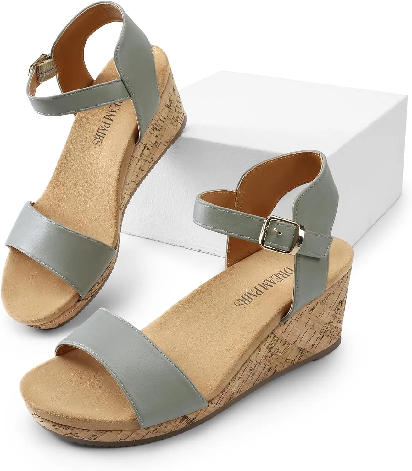 DREAM PAIRS Women's Open Toe Buckle Ankle Strap Platform Wedge Sandals