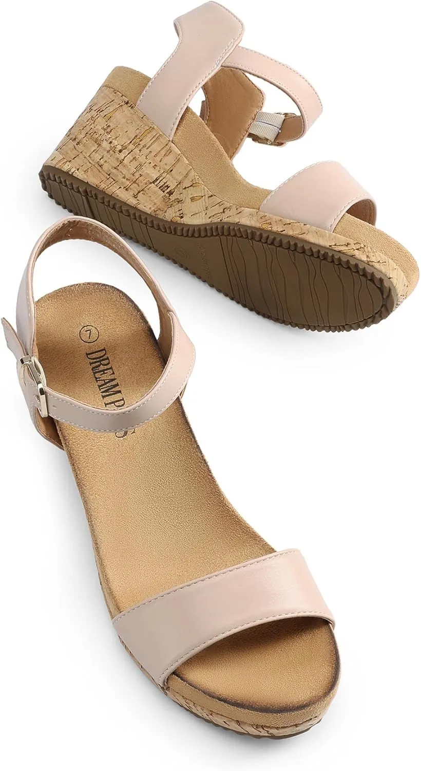 DREAM PAIRS Women's Open Toe Buckle Ankle Strap Platform Wedge Sandals