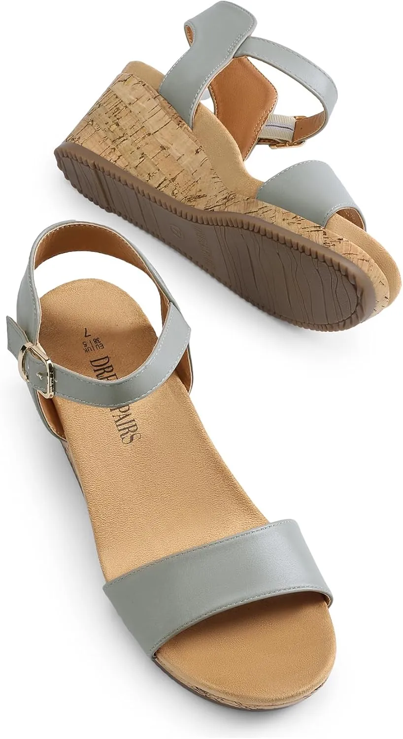 DREAM PAIRS Women's Open Toe Buckle Ankle Strap Platform Wedge Sandals