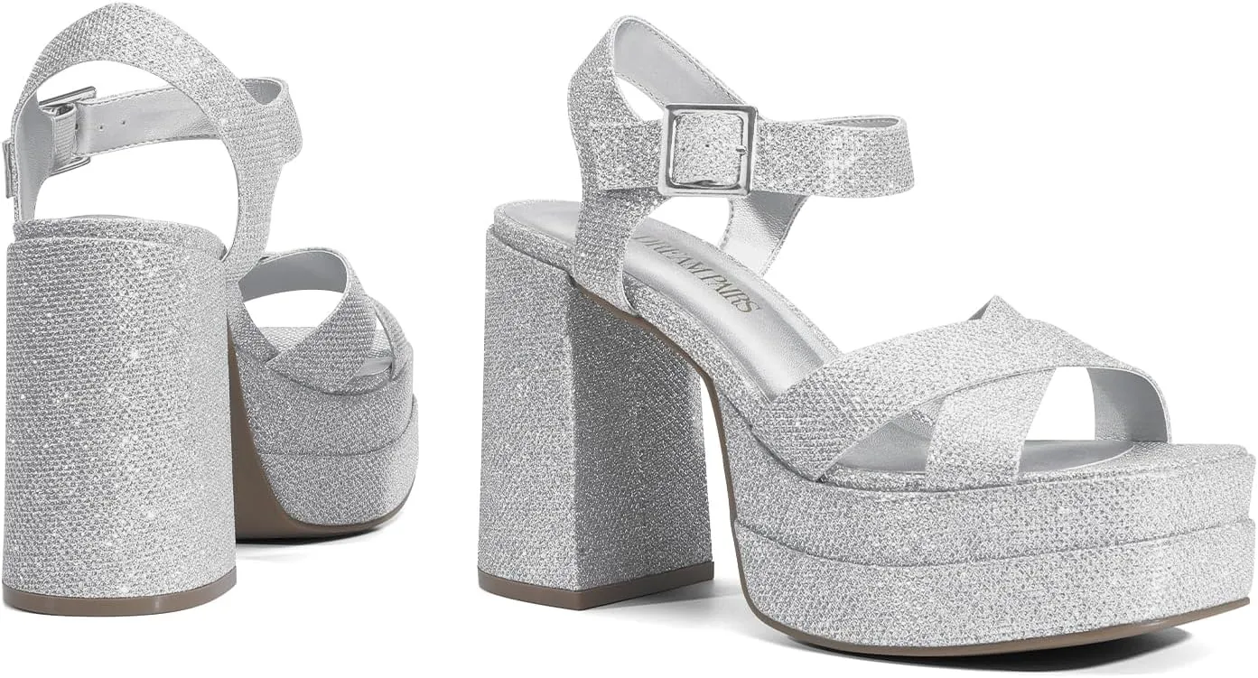 DREAM PAIRS Women's Platform Chunky Heels Square Open Toe Ankle Strap High Heeled Sandals Y2K Shoes for Party Brunch
