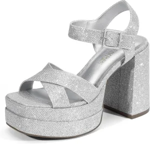 DREAM PAIRS Women's Platform Chunky Heels Square Open Toe Ankle Strap High Heeled Sandals Y2K Shoes for Party Brunch