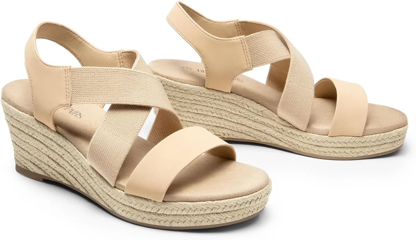 DREAM PAIRS Womens Platform Espadrilles Wedge Sandals, Slip on Elastic Ankle Strap Sandals for Women Casual Dressy Summer