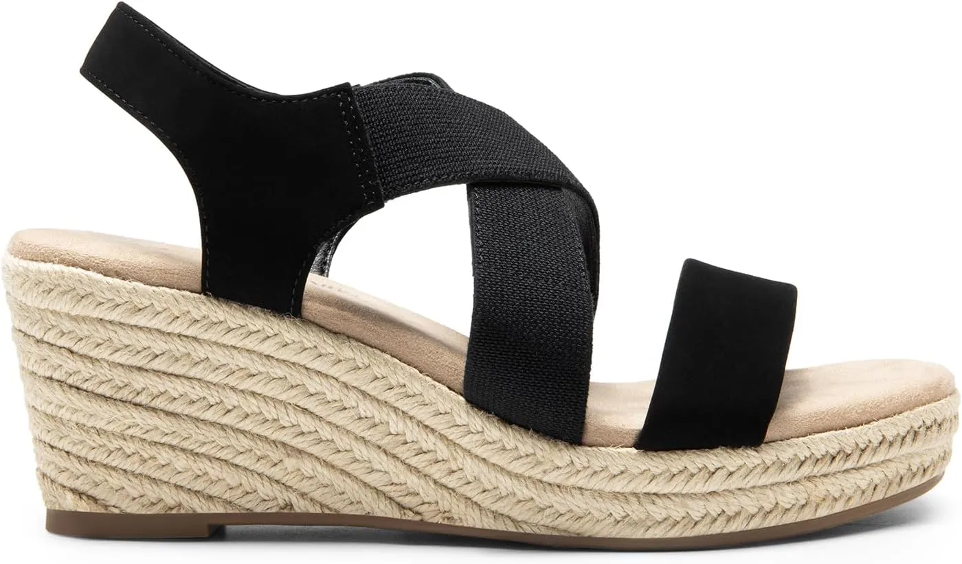 DREAM PAIRS Womens Platform Espadrilles Wedge Sandals, Slip on Elastic Ankle Strap Sandals for Women Casual Dressy Summer
