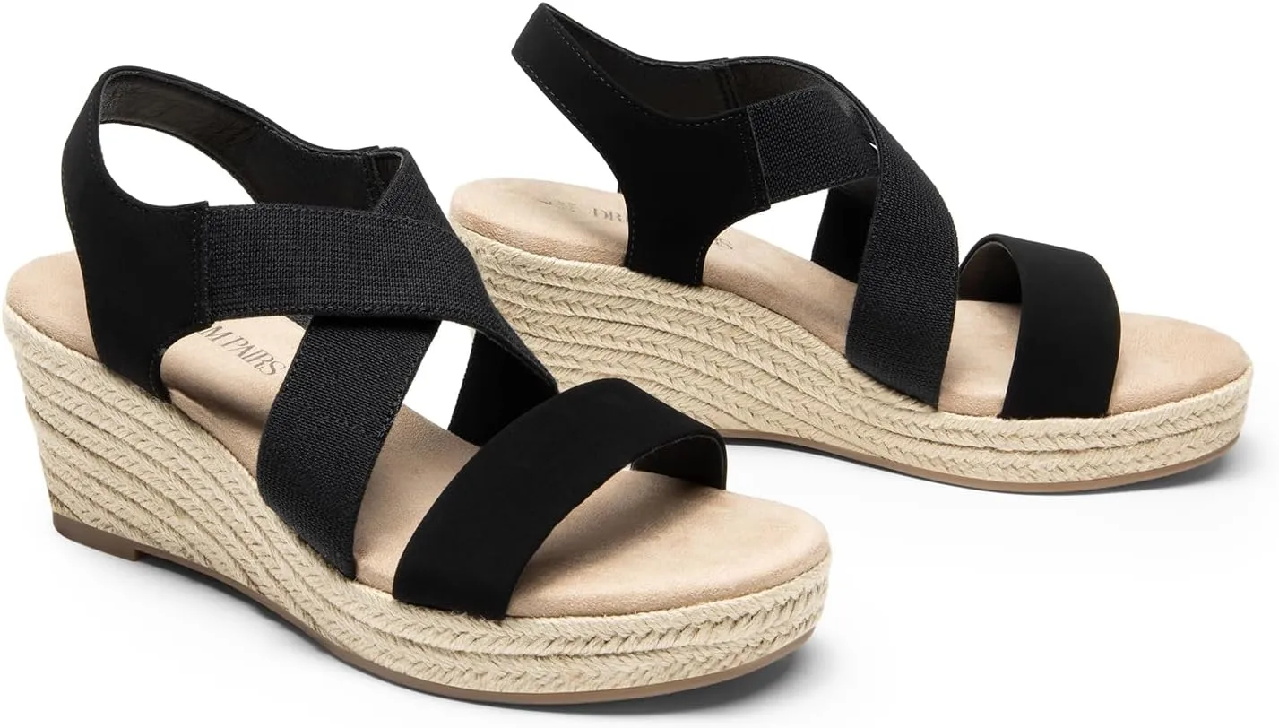 DREAM PAIRS Womens Platform Espadrilles Wedge Sandals, Slip on Elastic Ankle Strap Sandals for Women Casual Dressy Summer