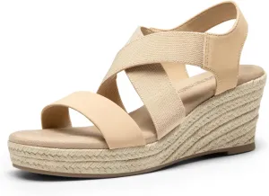 DREAM PAIRS Womens Platform Espadrilles Wedge Sandals, Slip on Elastic Ankle Strap Sandals for Women Casual Dressy Summer
