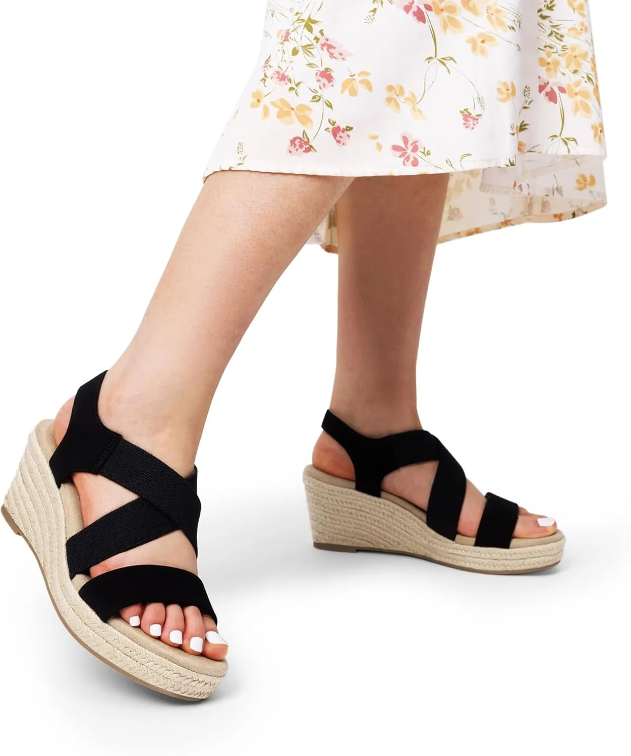 DREAM PAIRS Womens Platform Espadrilles Wedge Sandals, Slip on Elastic Ankle Strap Sandals for Women Casual Dressy Summer