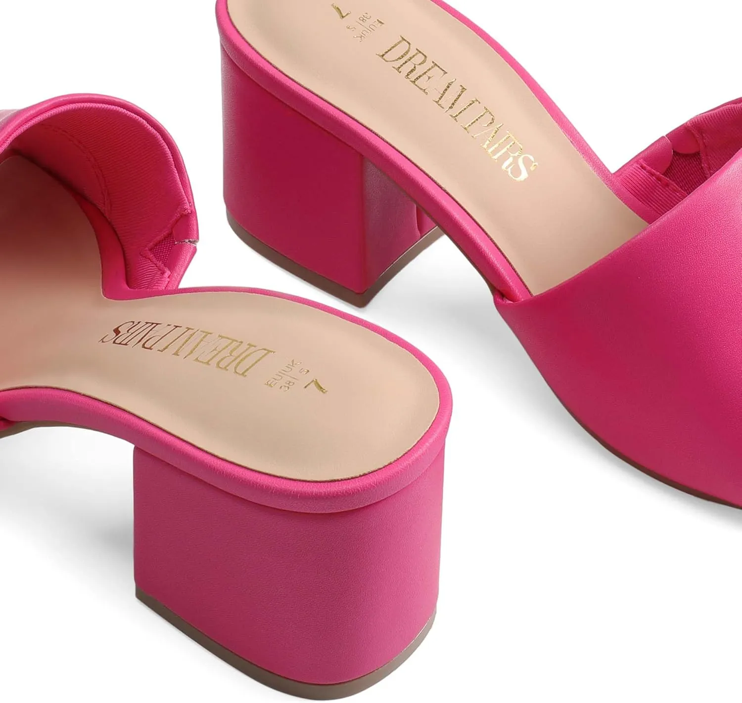 DREAM PAIRS Women's Square Open Toe Heels Sandals Low Block Chunky Heeled Sandals Slide Sandals Slip on Comfortable Casual Pumps Shoes