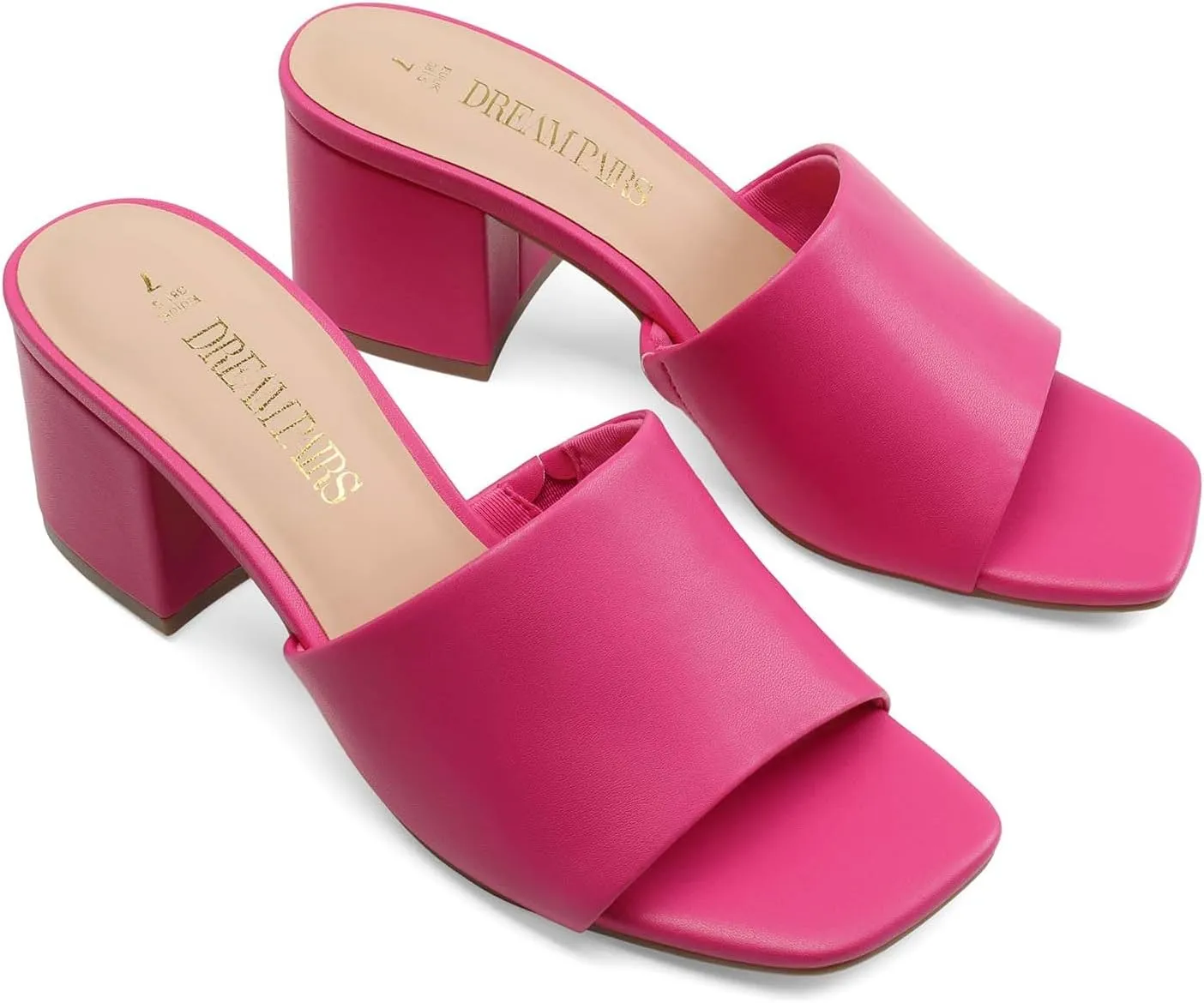 DREAM PAIRS Women's Square Open Toe Heels Sandals Low Block Chunky Heeled Sandals Slide Sandals Slip on Comfortable Casual Pumps Shoes