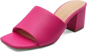DREAM PAIRS Women's Square Open Toe Heels Sandals Low Block Chunky Heeled Sandals Slide Sandals Slip on Comfortable Casual Pumps Shoes