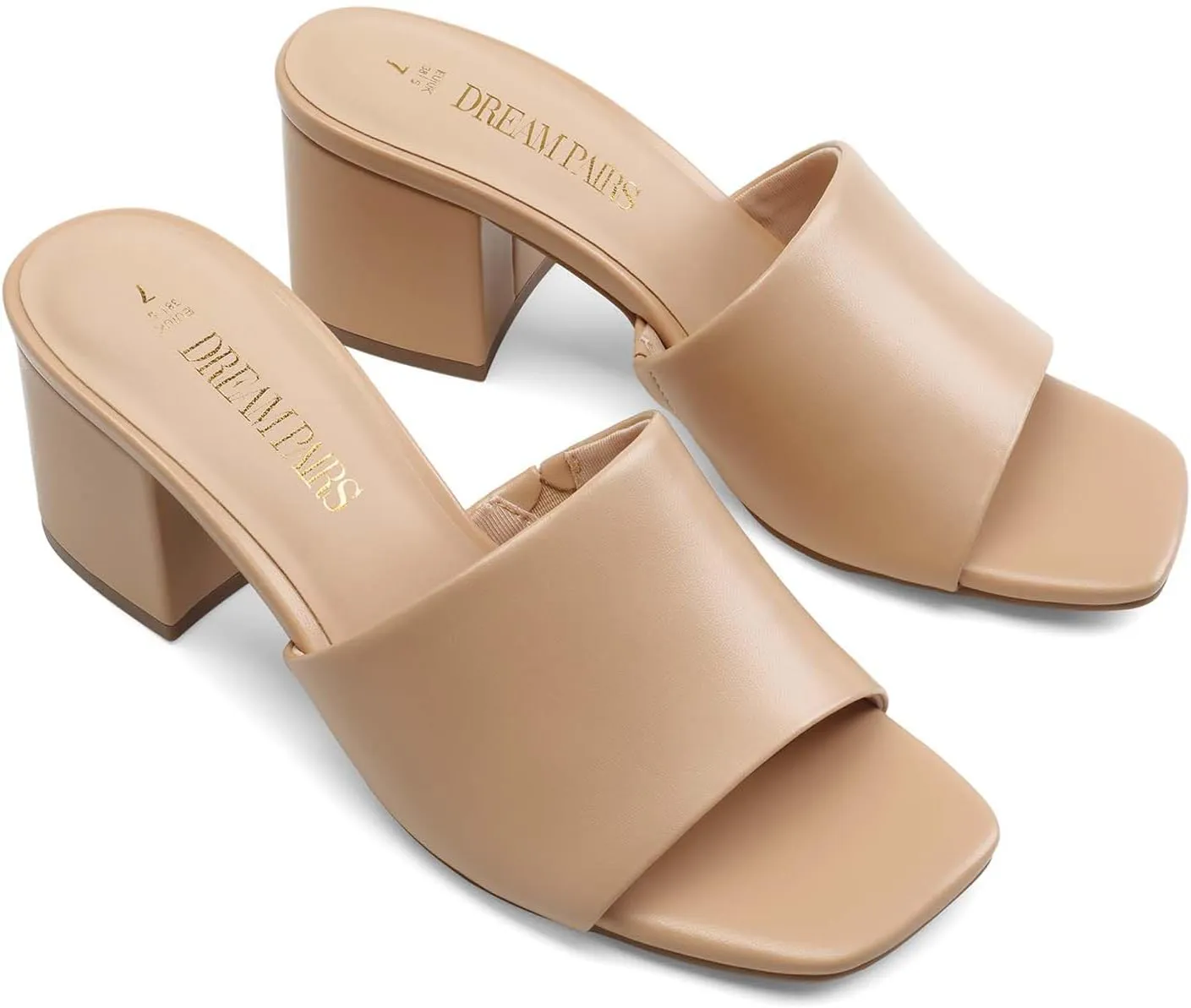DREAM PAIRS Women's Square Open Toe Heels Sandals Low Block Chunky Heeled Sandals Slide Sandals Slip on Comfortable Casual Pumps Shoes