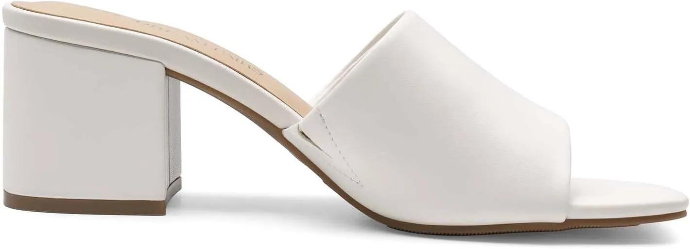 DREAM PAIRS Women's Square Open Toe Heels Sandals Low Block Chunky Heeled Sandals Slide Sandals Slip on Comfortable Casual Pumps Shoes