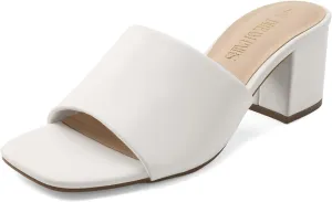 DREAM PAIRS Women's Square Open Toe Heels Sandals Low Block Chunky Heeled Sandals Slide Sandals Slip on Comfortable Casual Pumps Shoes