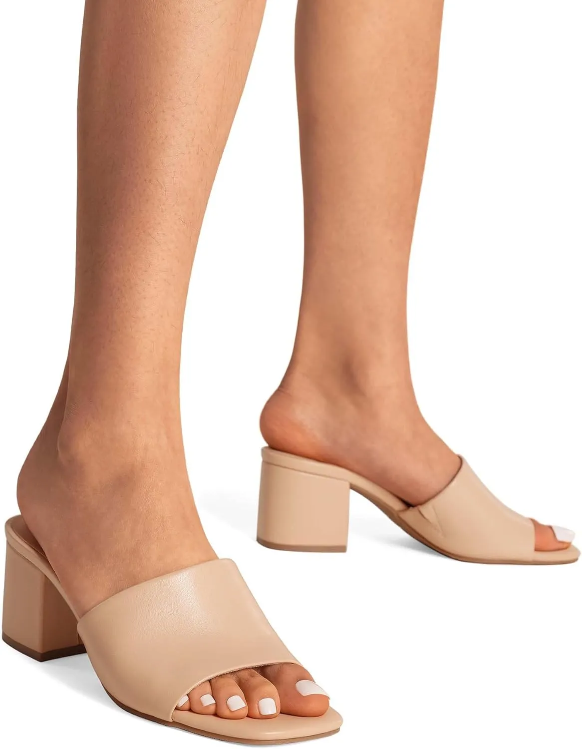 DREAM PAIRS Women's Square Open Toe Heels Sandals Low Block Chunky Heeled Sandals Slide Sandals Slip on Comfortable Casual Pumps Shoes