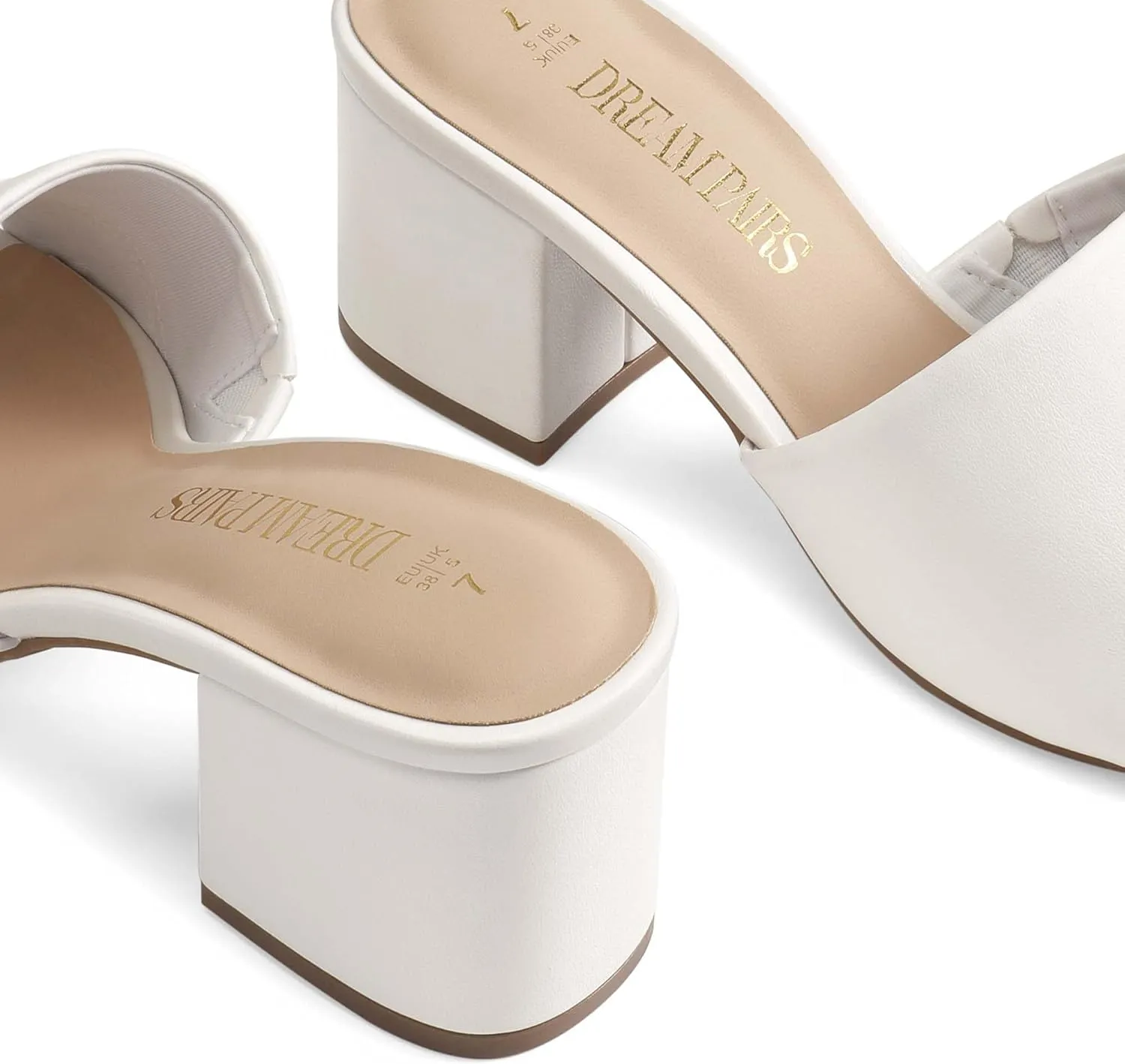 DREAM PAIRS Women's Square Open Toe Heels Sandals Low Block Chunky Heeled Sandals Slide Sandals Slip on Comfortable Casual Pumps Shoes