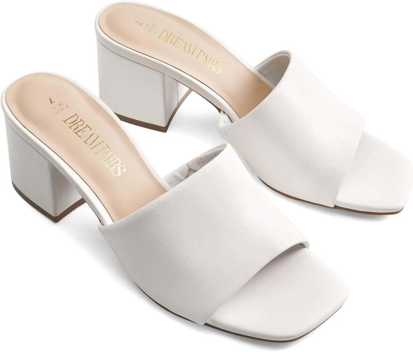 DREAM PAIRS Women's Square Open Toe Heels Sandals Low Block Chunky Heeled Sandals Slide Sandals Slip on Comfortable Casual Pumps Shoes