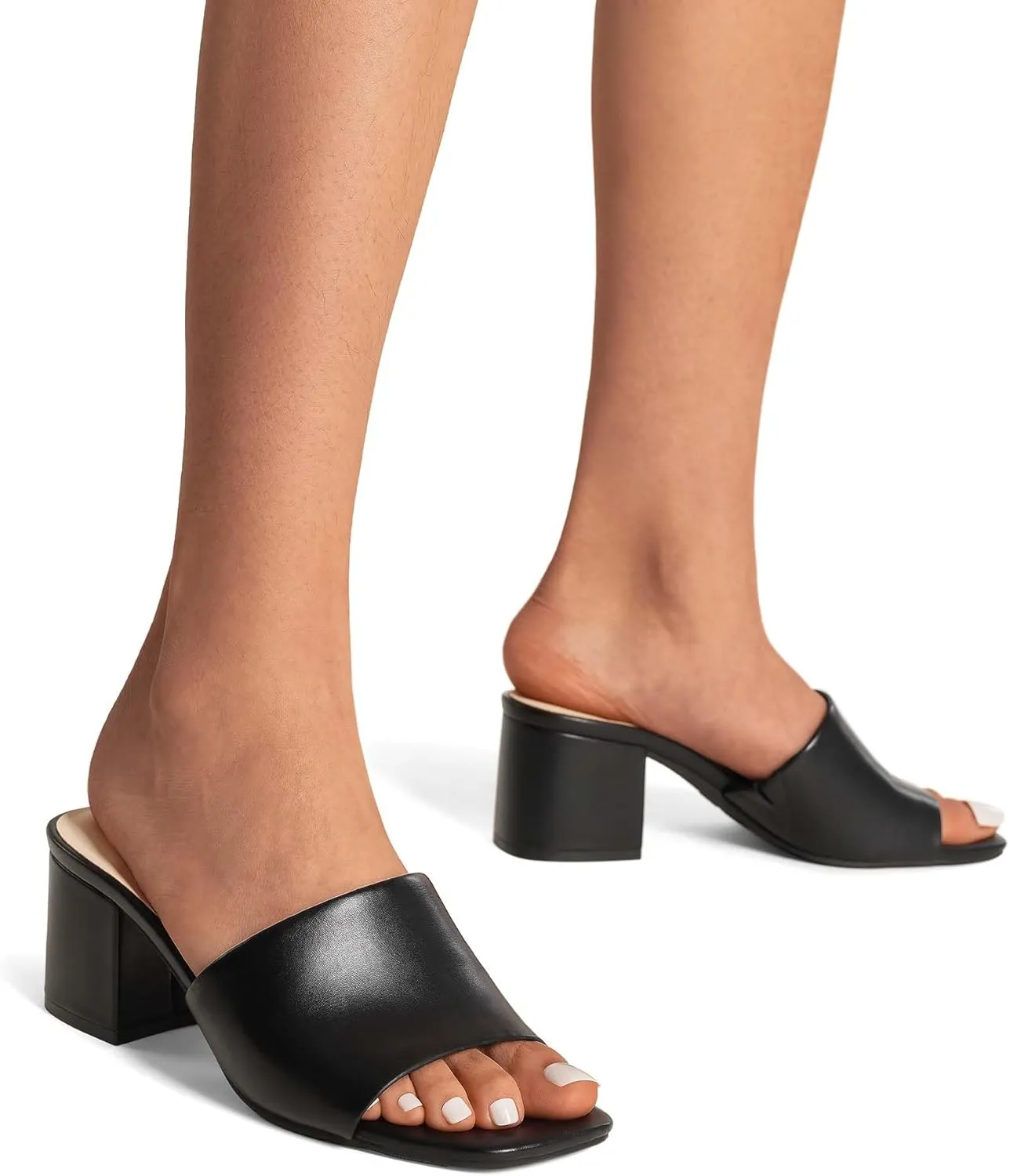 DREAM PAIRS Women's Square Open Toe Heels Sandals Low Block Chunky Heeled Sandals Slide Sandals Slip on Comfortable Casual Pumps Shoes