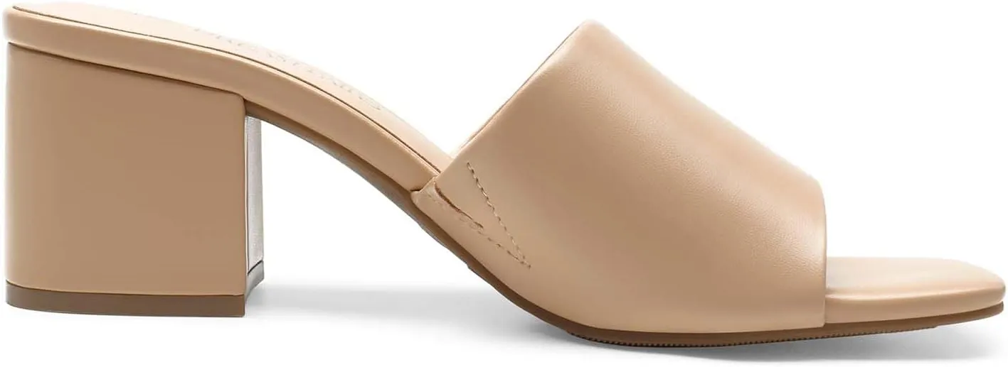 DREAM PAIRS Women's Square Open Toe Heels Sandals Low Block Chunky Heeled Sandals Slide Sandals Slip on Comfortable Casual Pumps Shoes
