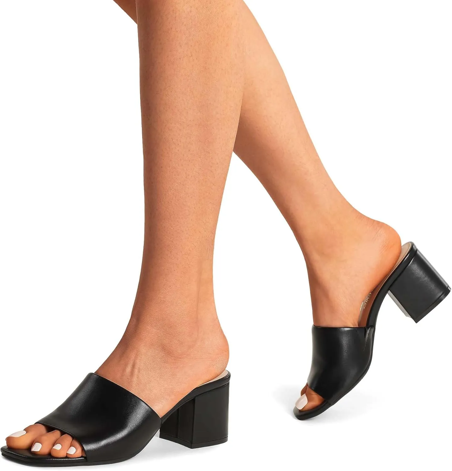 DREAM PAIRS Women's Square Open Toe Heels Sandals Low Block Chunky Heeled Sandals Slide Sandals Slip on Comfortable Casual Pumps Shoes