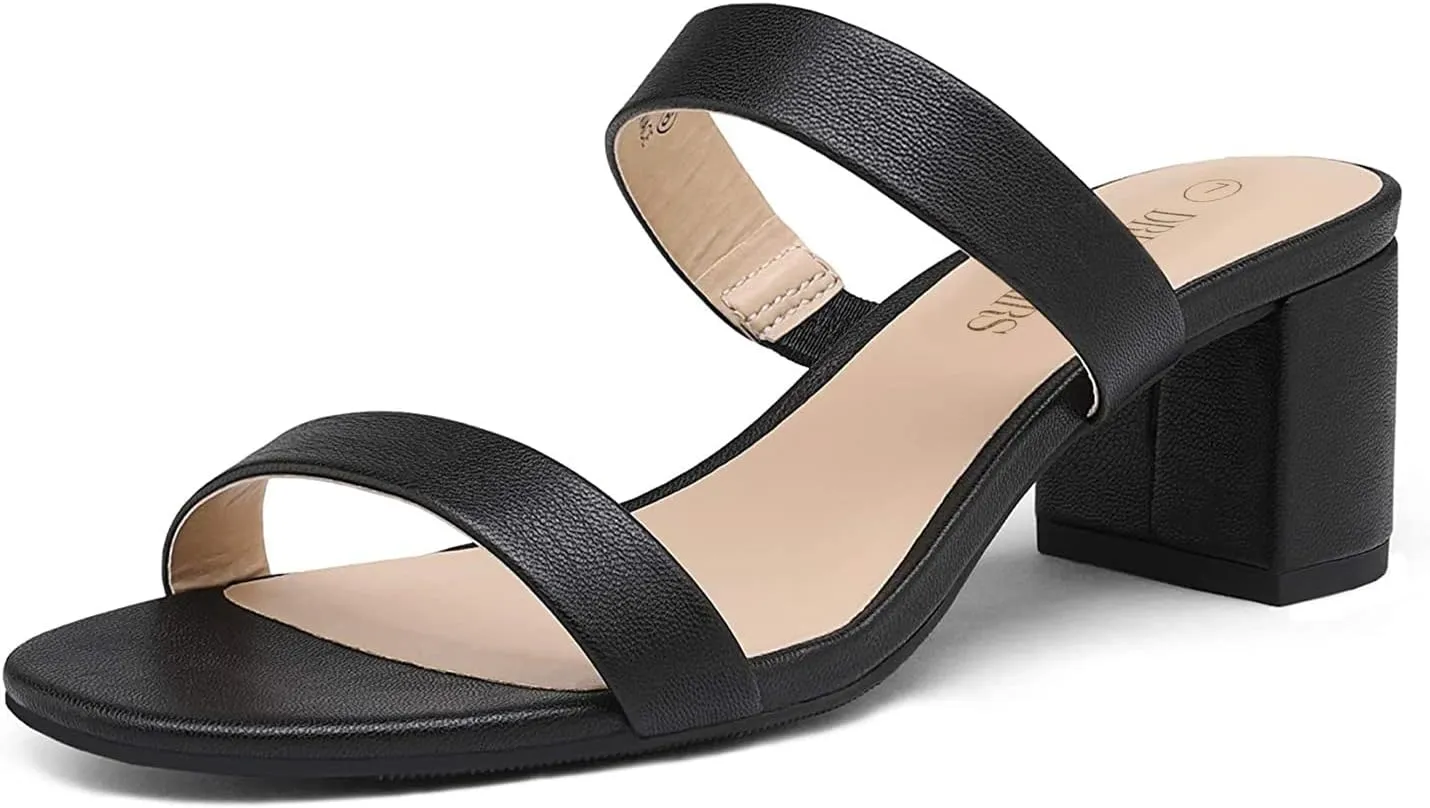 DREAM PAIRS Women's Two Strap Open Toe Low Block Chunky Heels Sandals Dress Pumps Casual Summer Mules Shoes