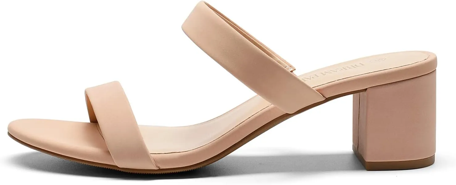 DREAM PAIRS Women's Two Strap Open Toe Low Block Chunky Heels Sandals Dress Pumps Casual Summer Mules Shoes
