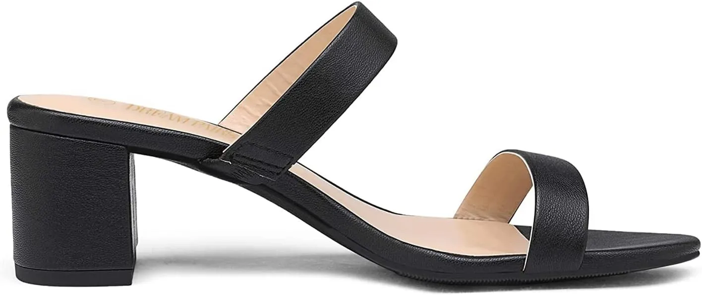 DREAM PAIRS Women's Two Strap Open Toe Low Block Chunky Heels Sandals Dress Pumps Casual Summer Mules Shoes