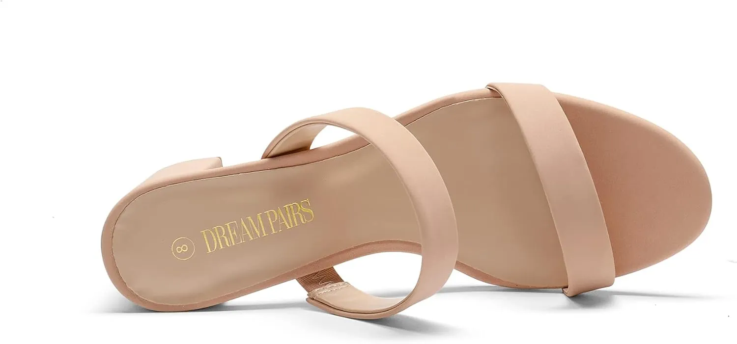DREAM PAIRS Women's Two Strap Open Toe Low Block Chunky Heels Sandals Dress Pumps Casual Summer Mules Shoes