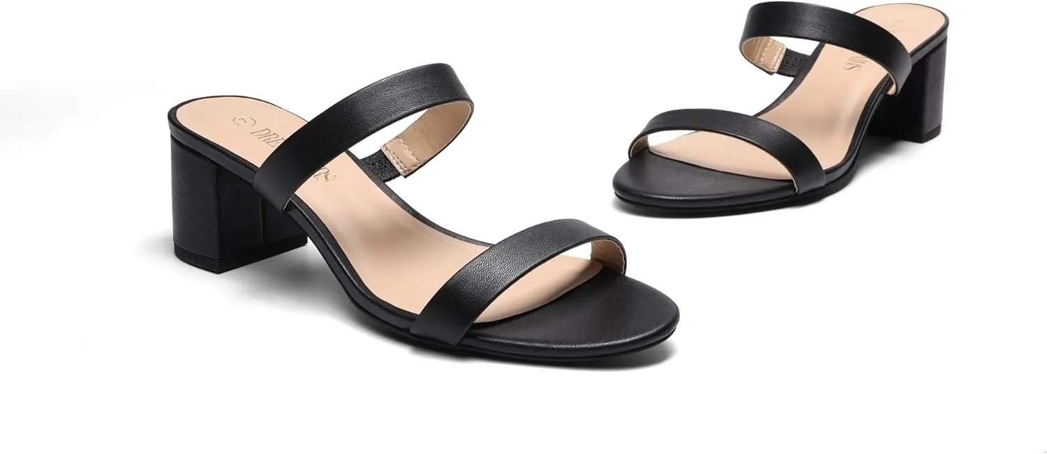 DREAM PAIRS Women's Two Strap Open Toe Low Block Chunky Heels Sandals Dress Pumps Casual Summer Mules Shoes