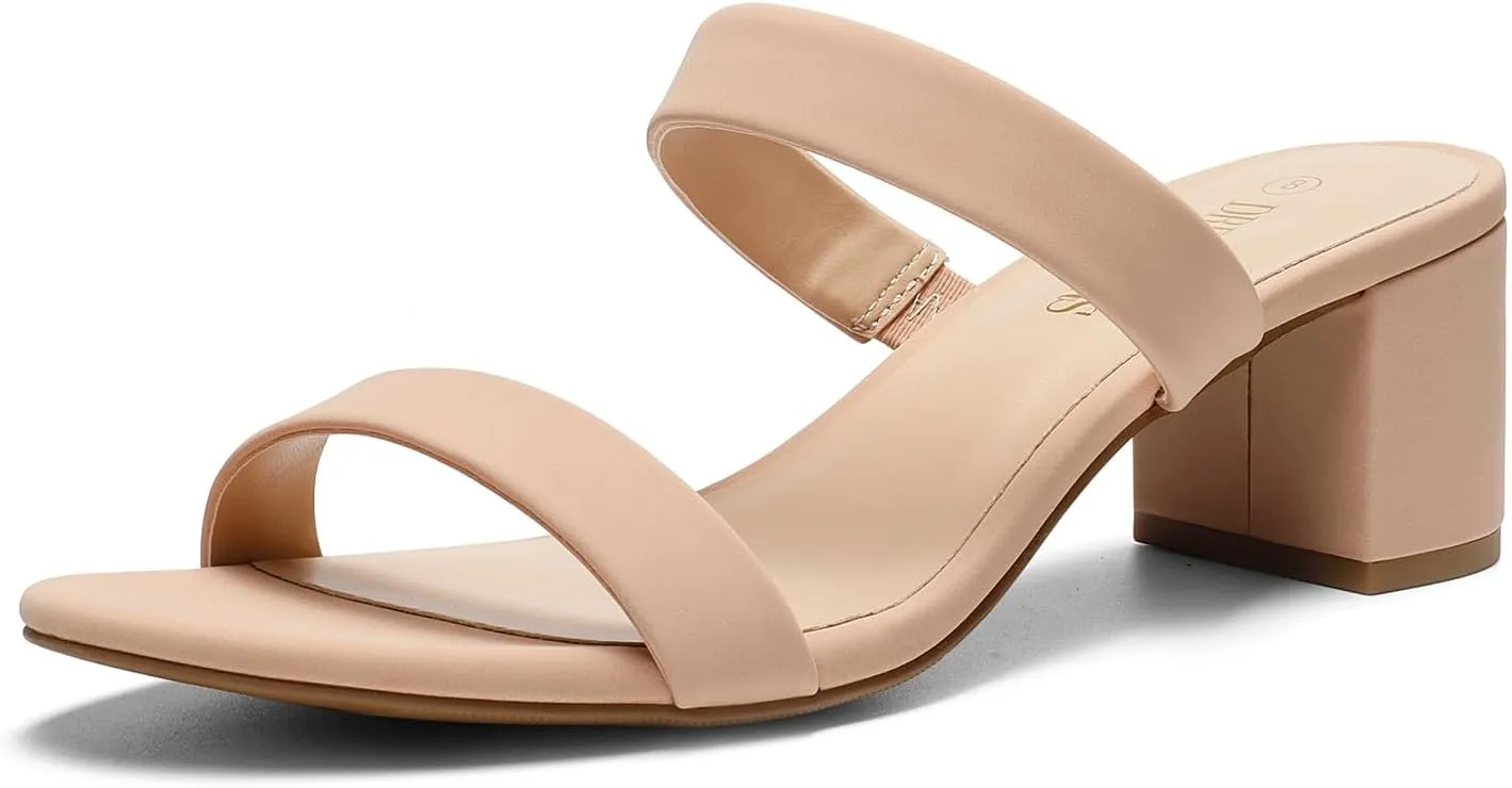 DREAM PAIRS Women's Two Strap Open Toe Low Block Chunky Heels Sandals Dress Pumps Casual Summer Mules Shoes
